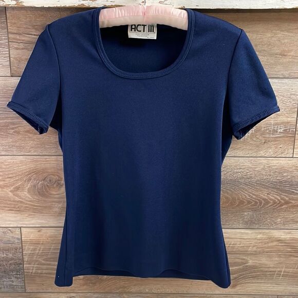 Act III Ladies Navy Blue Pullover Top, Short Sleeves, Vintage - Picture 1 of 5